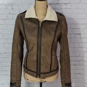 Hollister Brown Bomber Jacket with Cream Collar